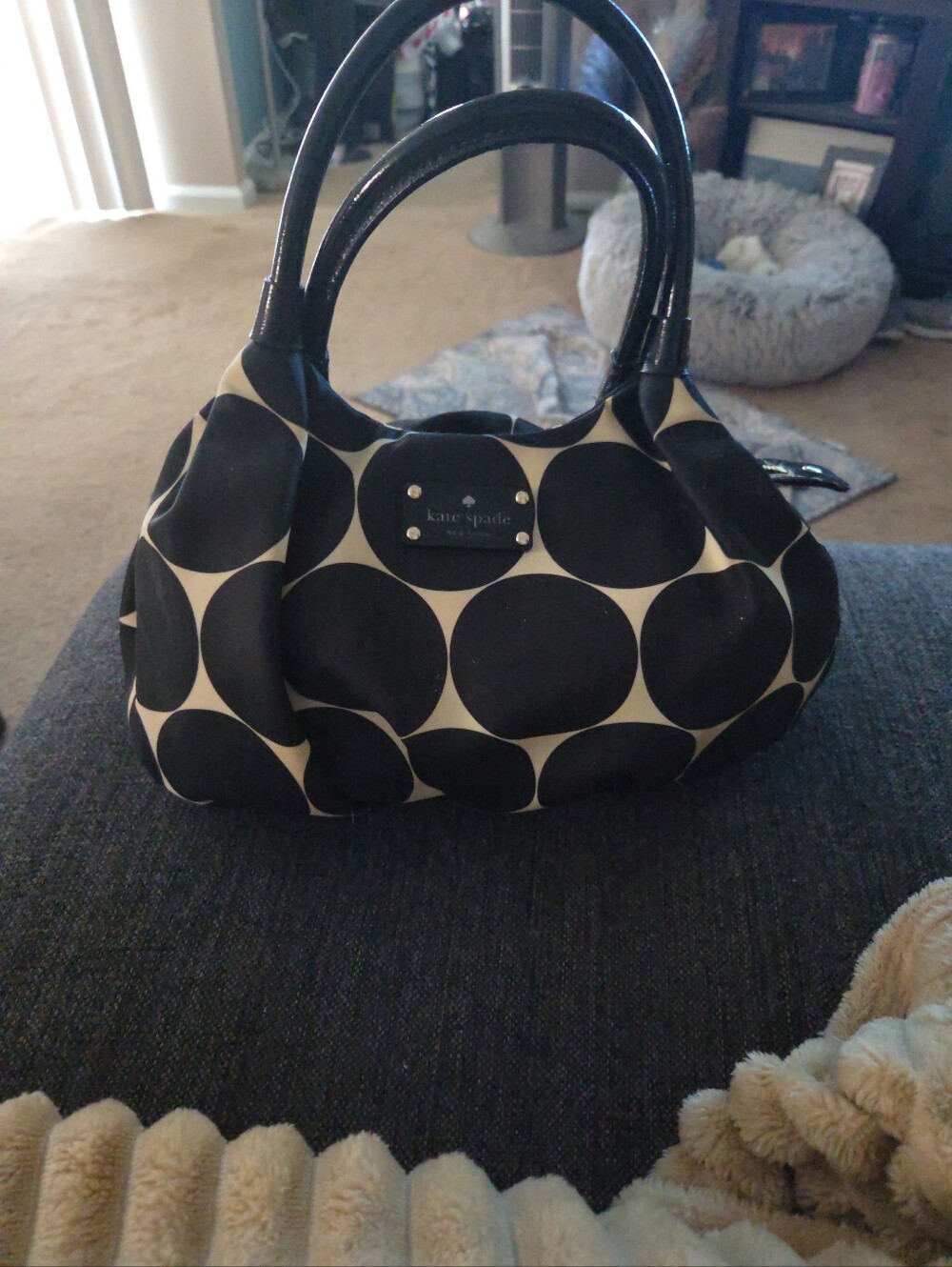 Kate Spade Storybook Lining Black & Cream Large Polka Dot Satchel